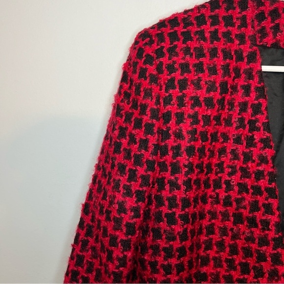 Vintage Lord & Taylor Houndstooth Tweed Blazer Red Black Wool Mohair Sz 10 - Picture 7 of 14